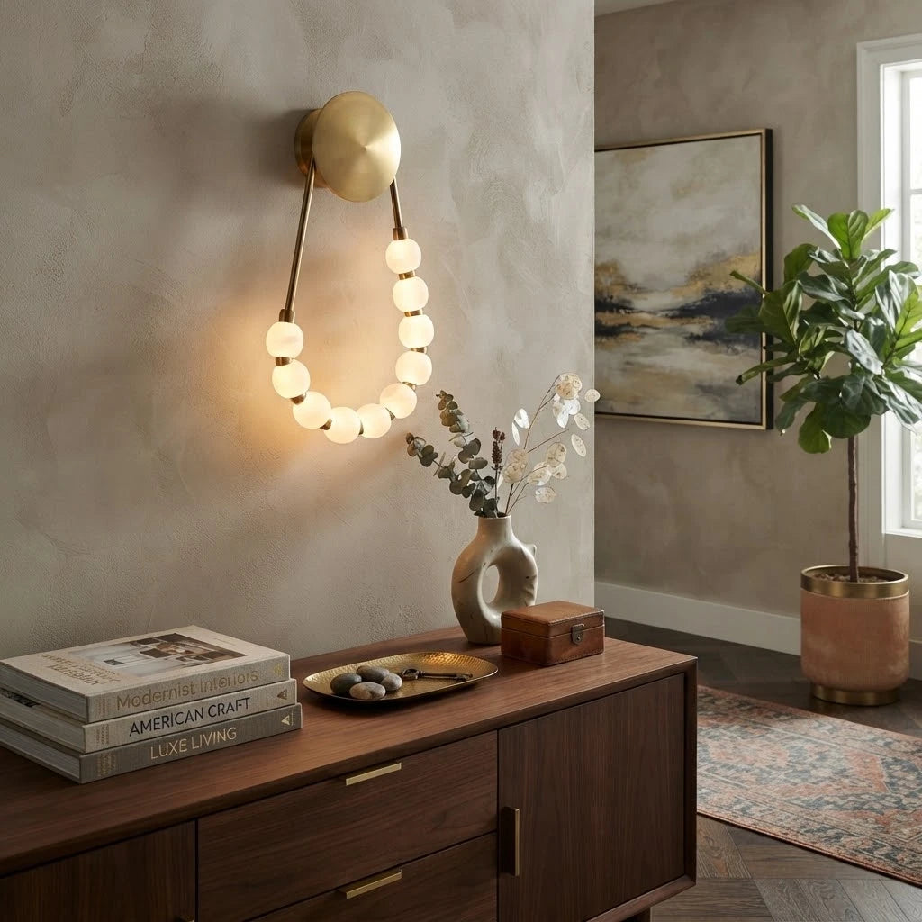Modern Beaded Wall Sconce in Cozy Living Room Setting 