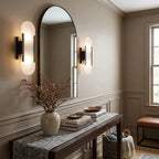 Modern Capsule Alabaster Wall Sconce Along Hallway Corridor