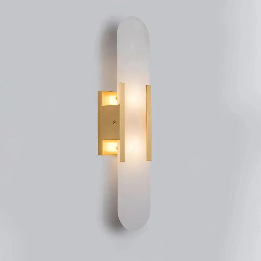 Close Up View of Brass Hardware and Natural Alabaster Stone Texture