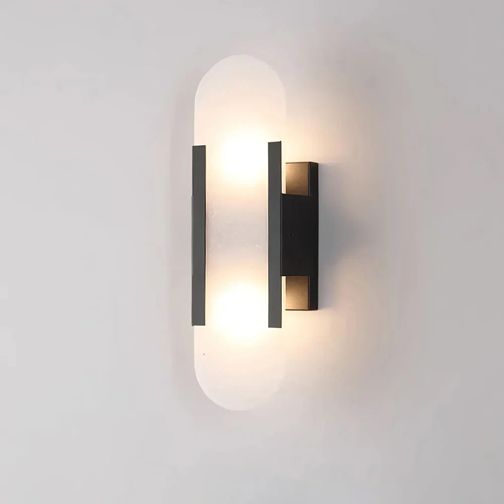 Illuminated Modern Capsule Alabaster Wall Sconce with Black Finish