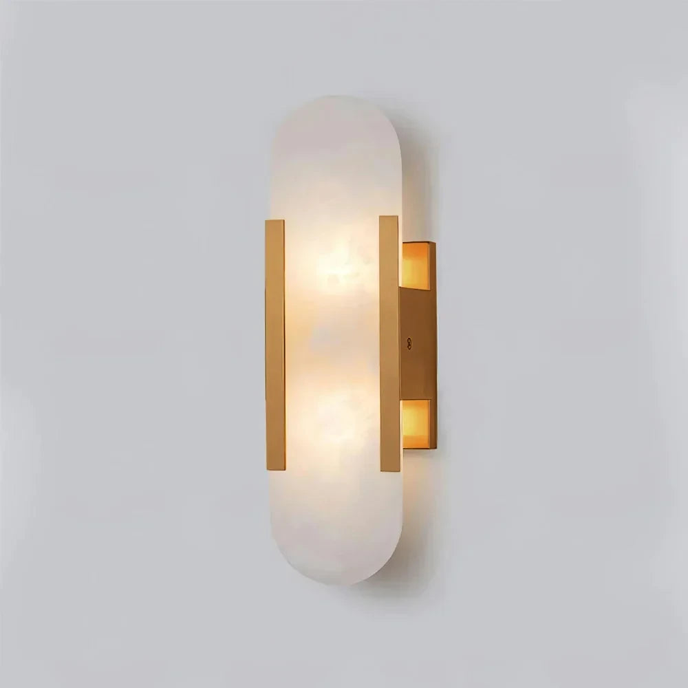 Side View of Illuminated Modern Alabaster Art Glass Wall Sconce