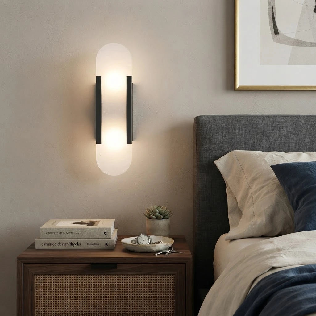 Modern Art Glass Wall Sconce in Master Bedroom Interior