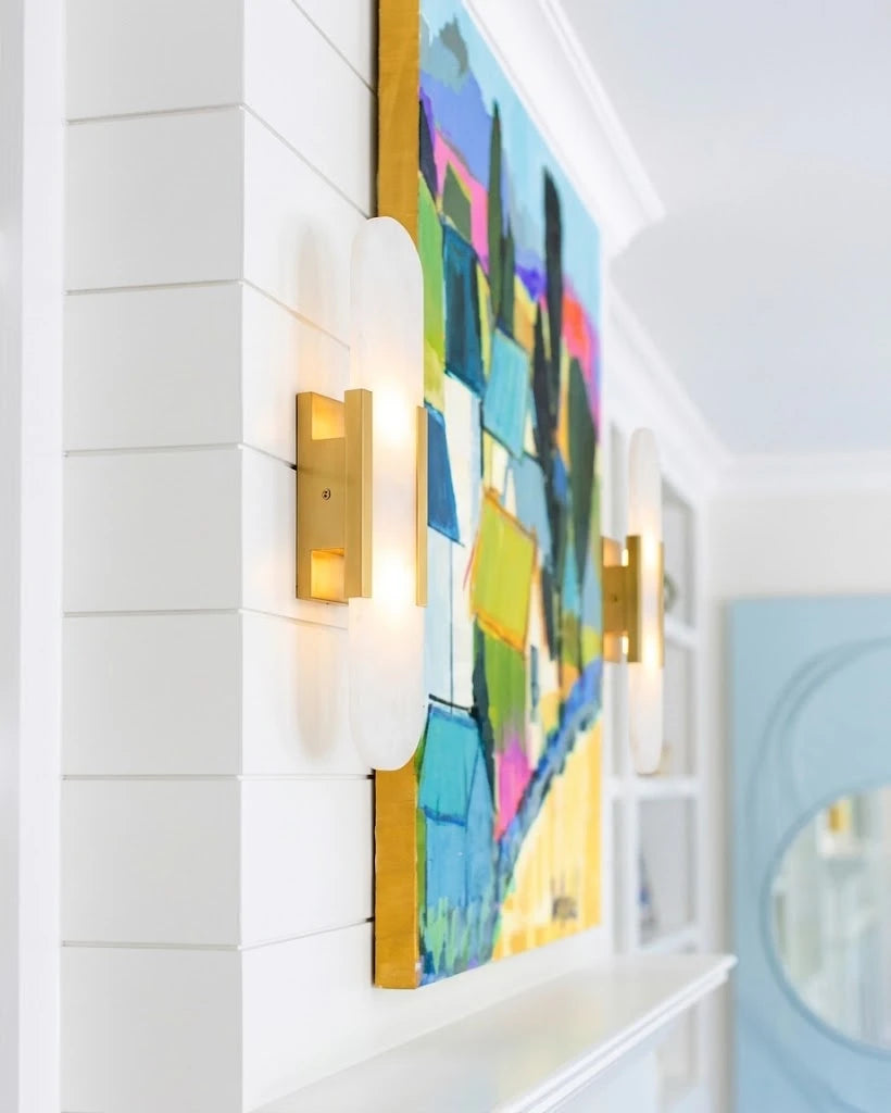 Modern Capsule Alabaster Wall Sconce in Colorful Art Gallery Interior