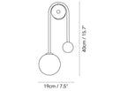 Modern Brass Curved Tube and Glass Globe Wall Sconce Line Art Dimension Diagram