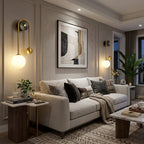 Modern Brass Curved Tube Wall Sconce in Contemporary Living Room
