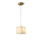 Modern Cube Alabaster Art Glass Pendant Light with Brass Canopy on Pure White Background