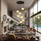 Modern Cube Alabaster Art Glass Chandelier in Luxury Living Room