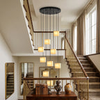 Modern Cascading Cube Alabaster Pendant Lights in Stairwell Foyer