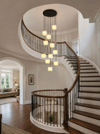 Modern Cascading Cube Alabaster Pendant Lights in Spiral Staircase Setting