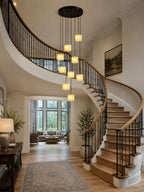 Modern Cascading Cube Alabaster Pendant Lights in Stairwell Interior