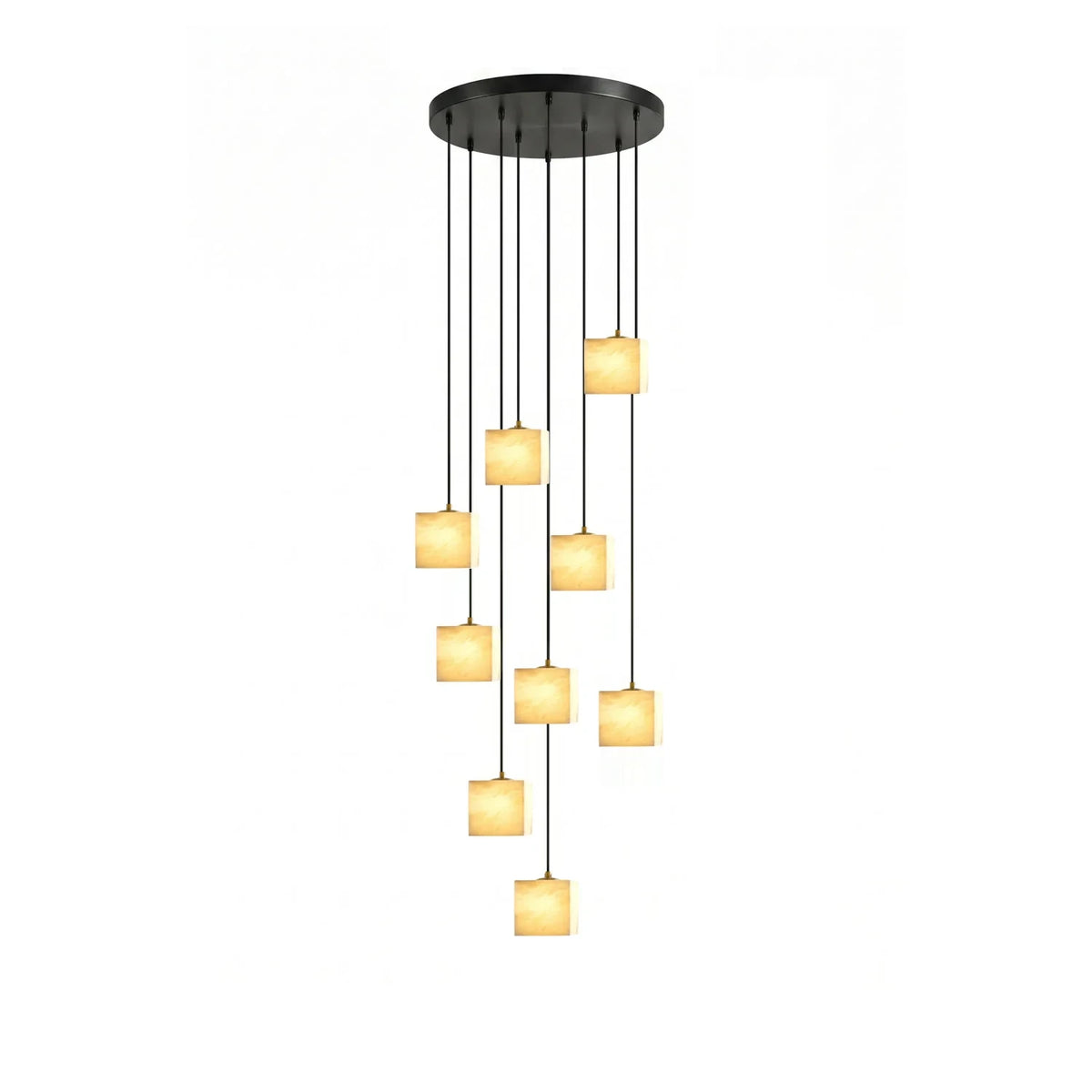 Illuminated Modern Cascading Cube Alabaster Pendant Lights Studio Shot