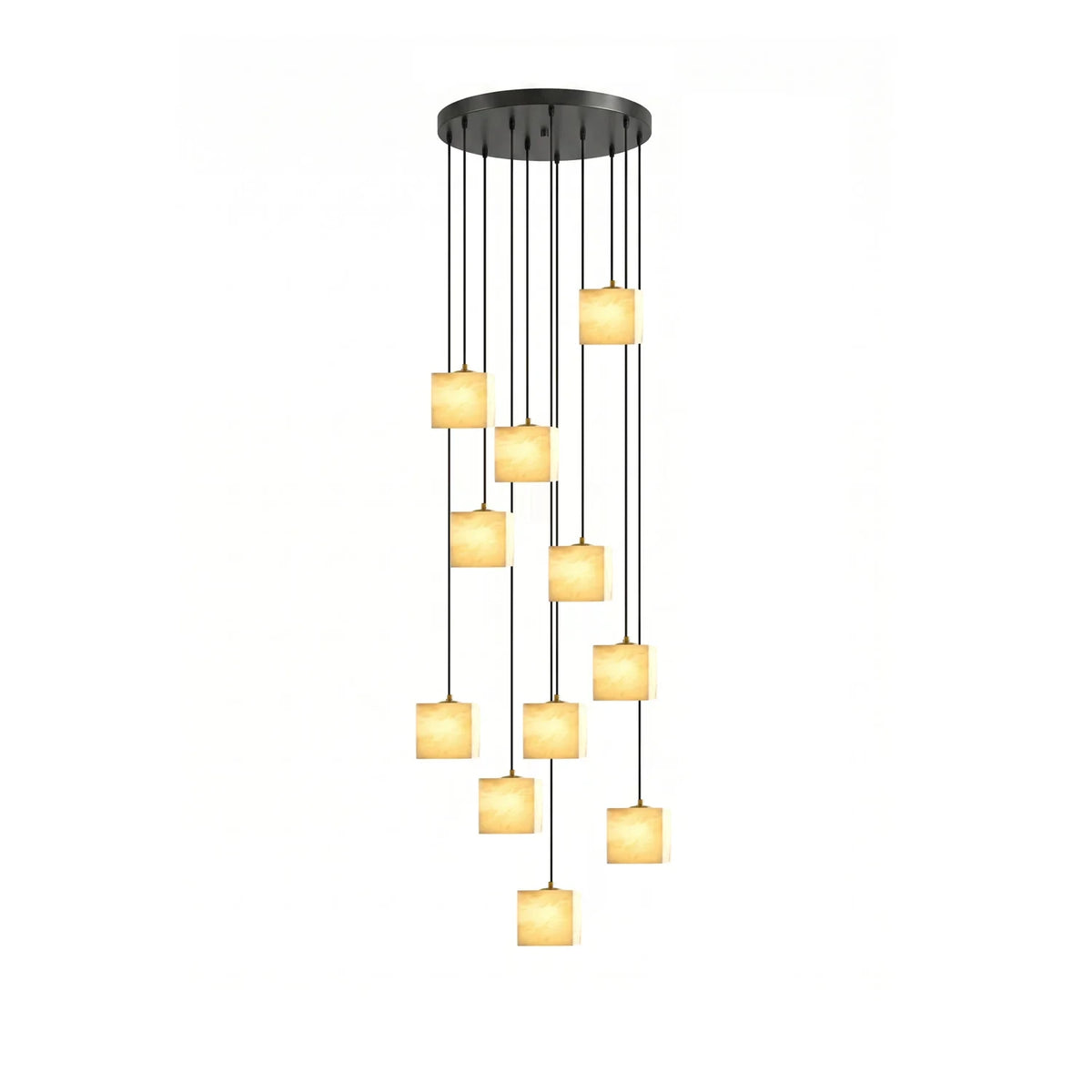 Illuminated Modern Multi-Light Cube Alabaster Chandelier Studio Display