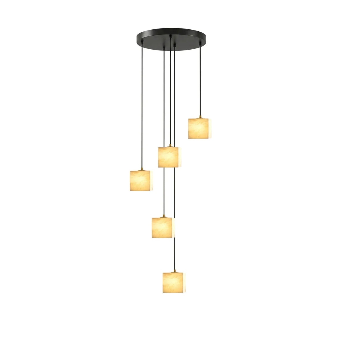 Illuminated Modern Four-Light Cube Alabaster Pendant Fixture