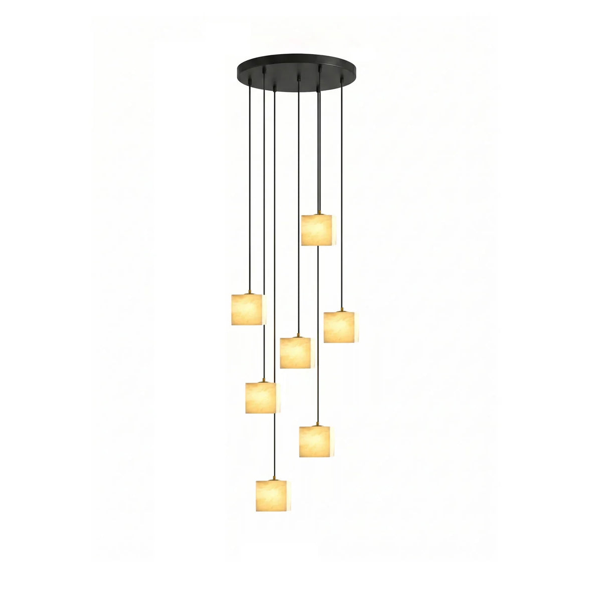 Illuminated Modern Five-Light Cube Alabaster Pendant Fixture
