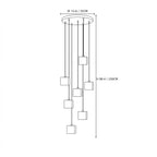 Modern Five-Light Cube Alabaster Pendant Fixture Line Art Dimension Diagram