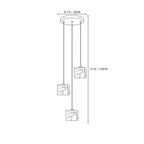 Modern Triple Cube Alabaster Pendant Lights Line Art Dimension Diagram