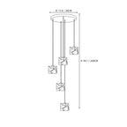 Modern Four-Light Cube Alabaster Pendant Fixture Line Art Dimension Diagram
