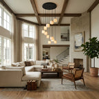 Modern Cube Alabaster Art Glass Chandelier in Vaulted Living Room