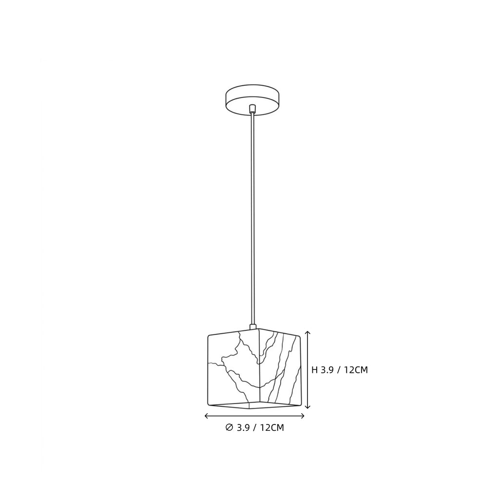 Illuminated Single Cube Alabaster Pendant Light Studio Display
