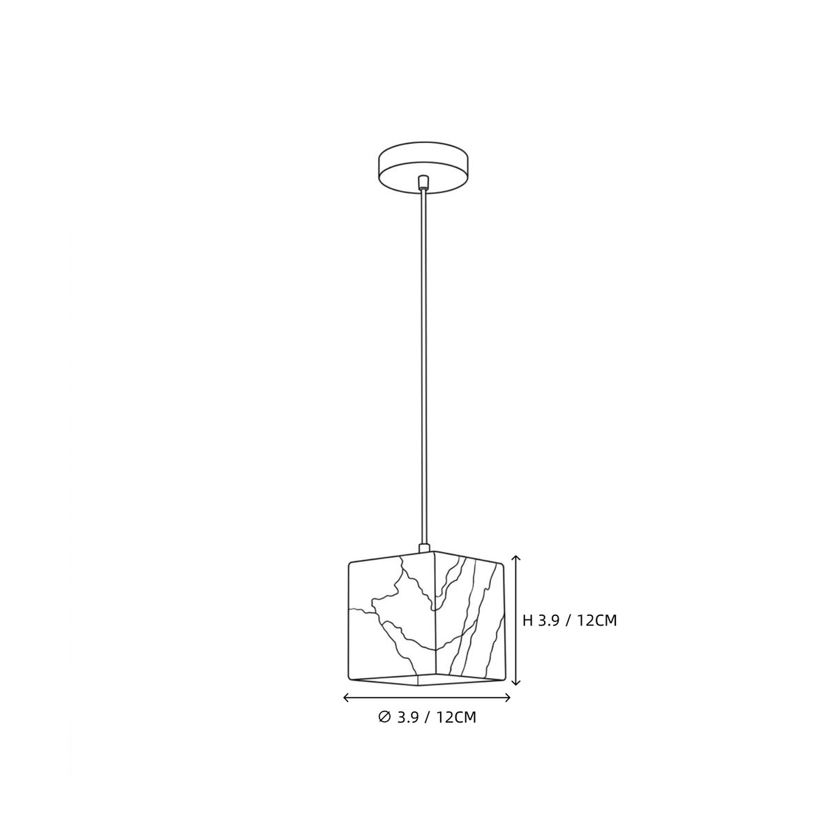 Illuminated Single Cube Alabaster Pendant Light Studio Display