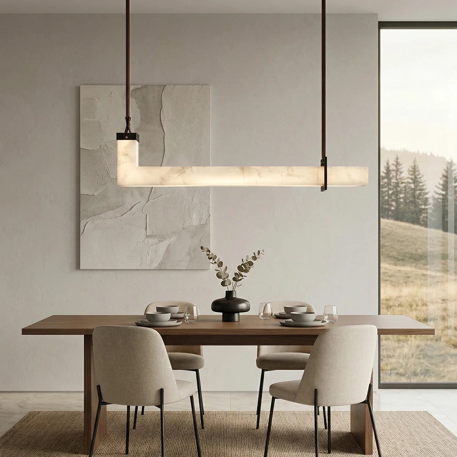 L-Shaped Linear Alabaster Pendant Lamp