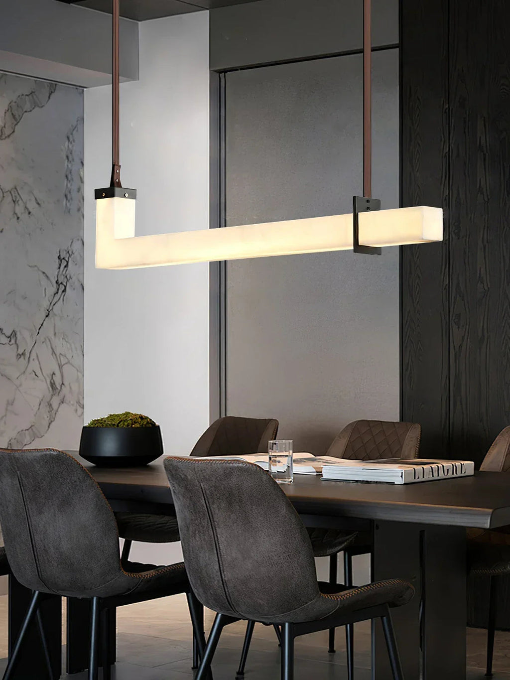 L-Shaped Linear Alabaster Pendant Lamp