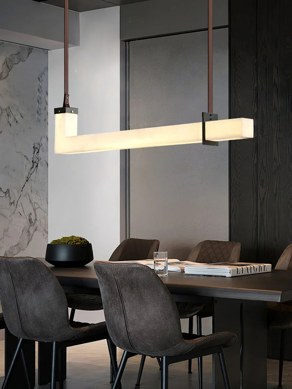 L-Shaped Linear Alabaster Pendant Lamp
