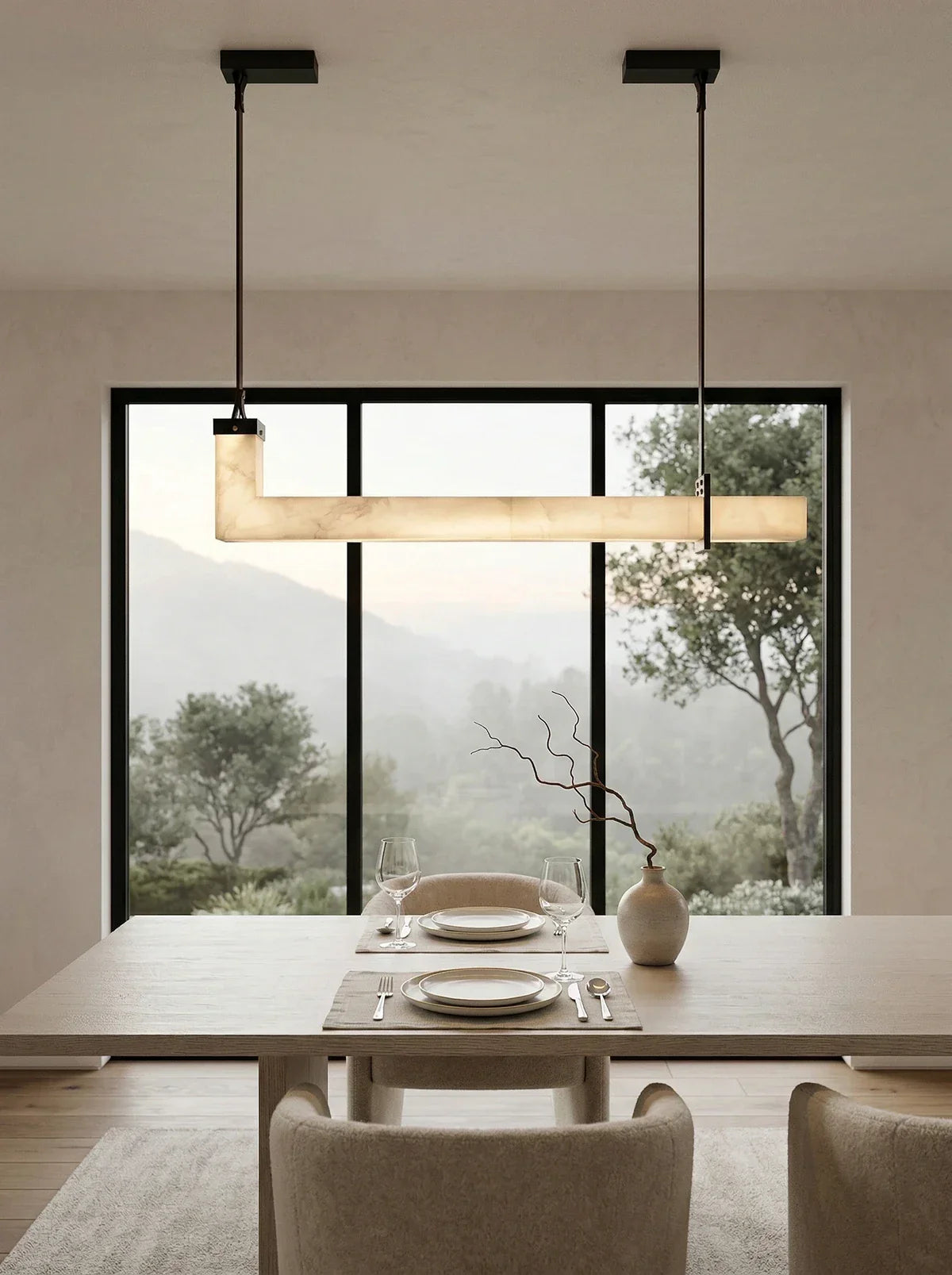 L-Shaped Linear Alabaster Pendant Lamp
