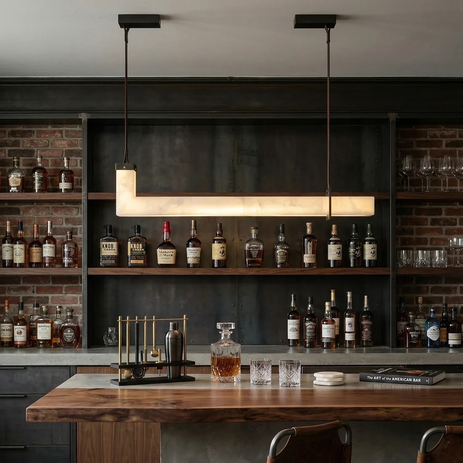 L-Shaped Linear Alabaster Pendant Lamp