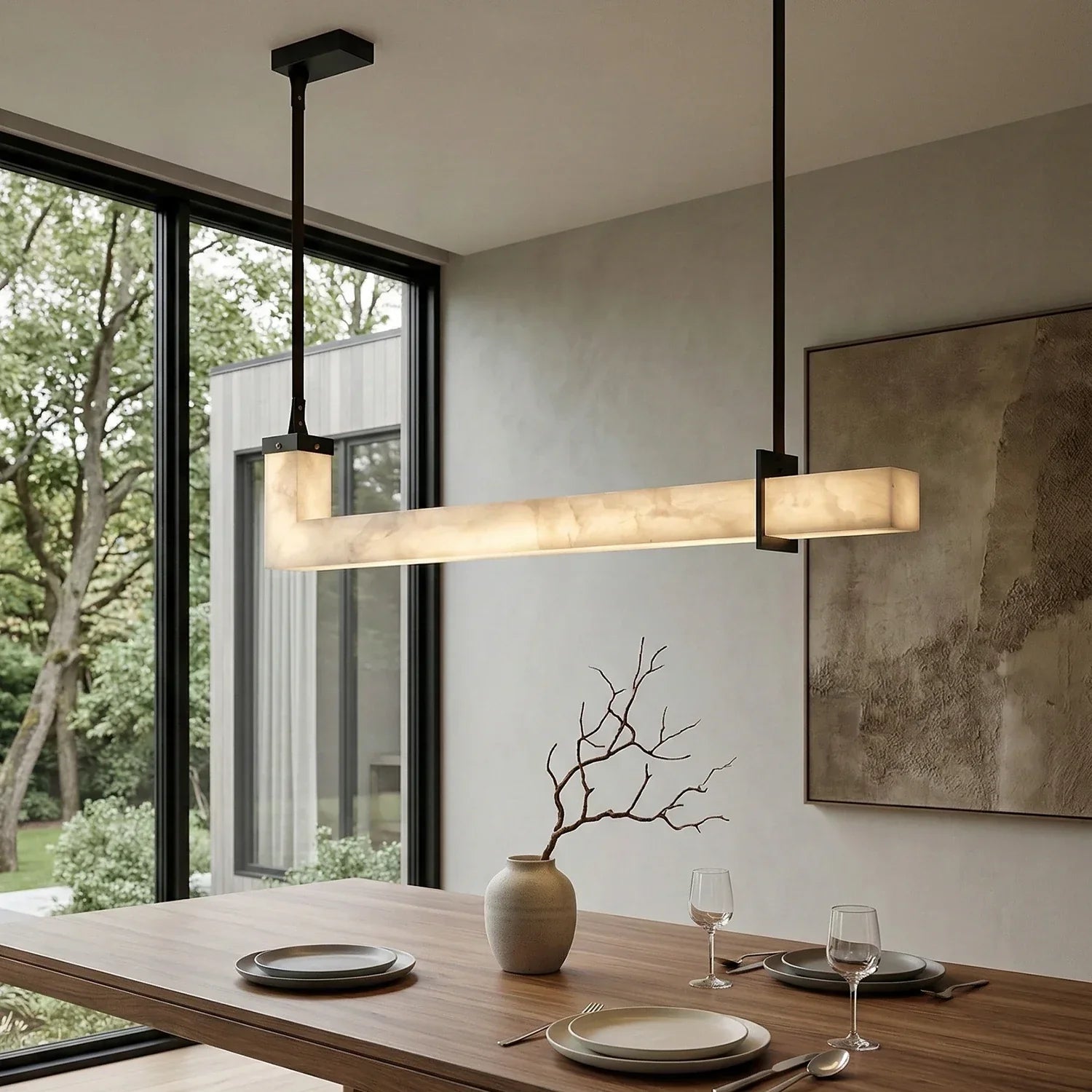 L-Shaped Linear Alabaster Pendant Lamp