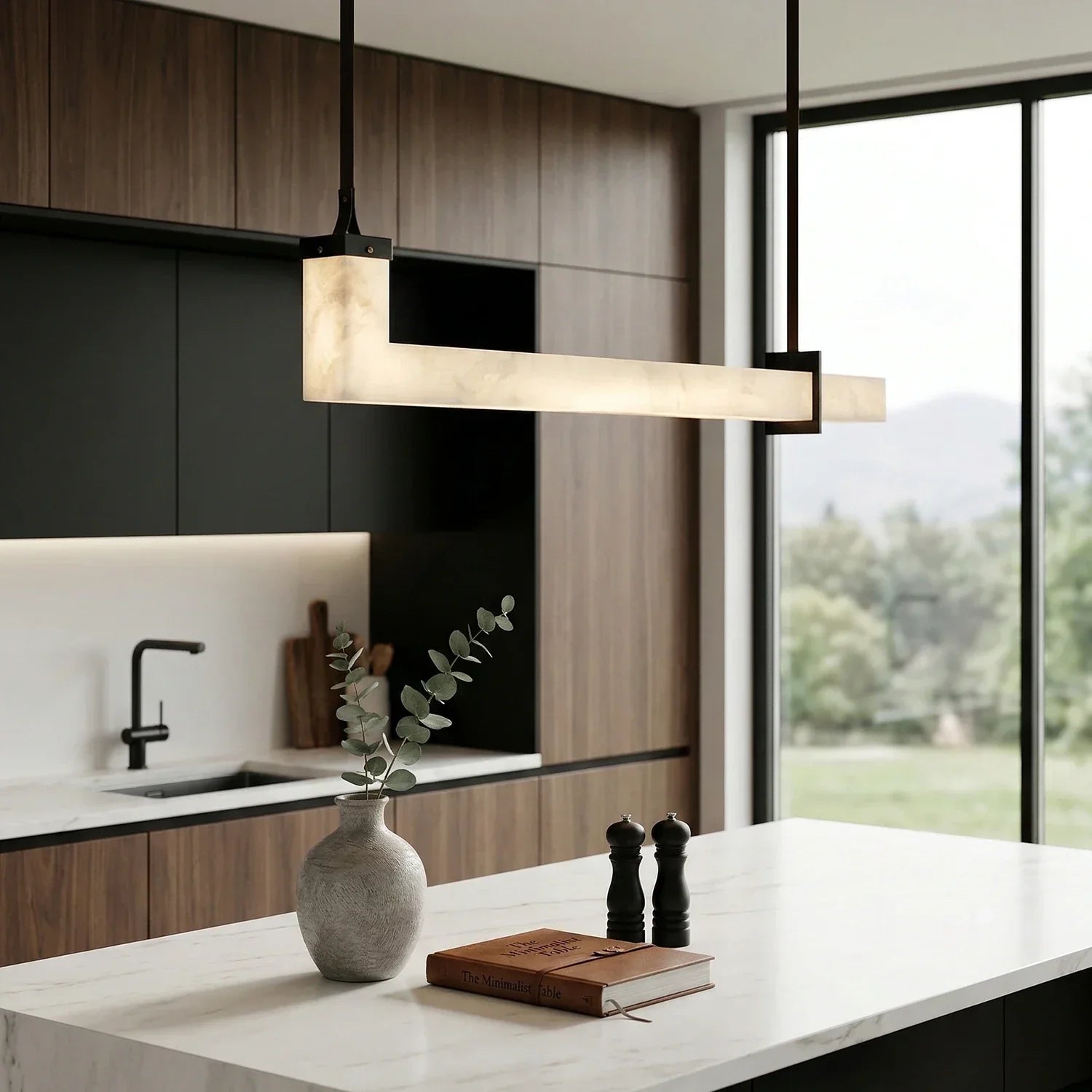 L-Shaped Linear Alabaster Pendant Lamp