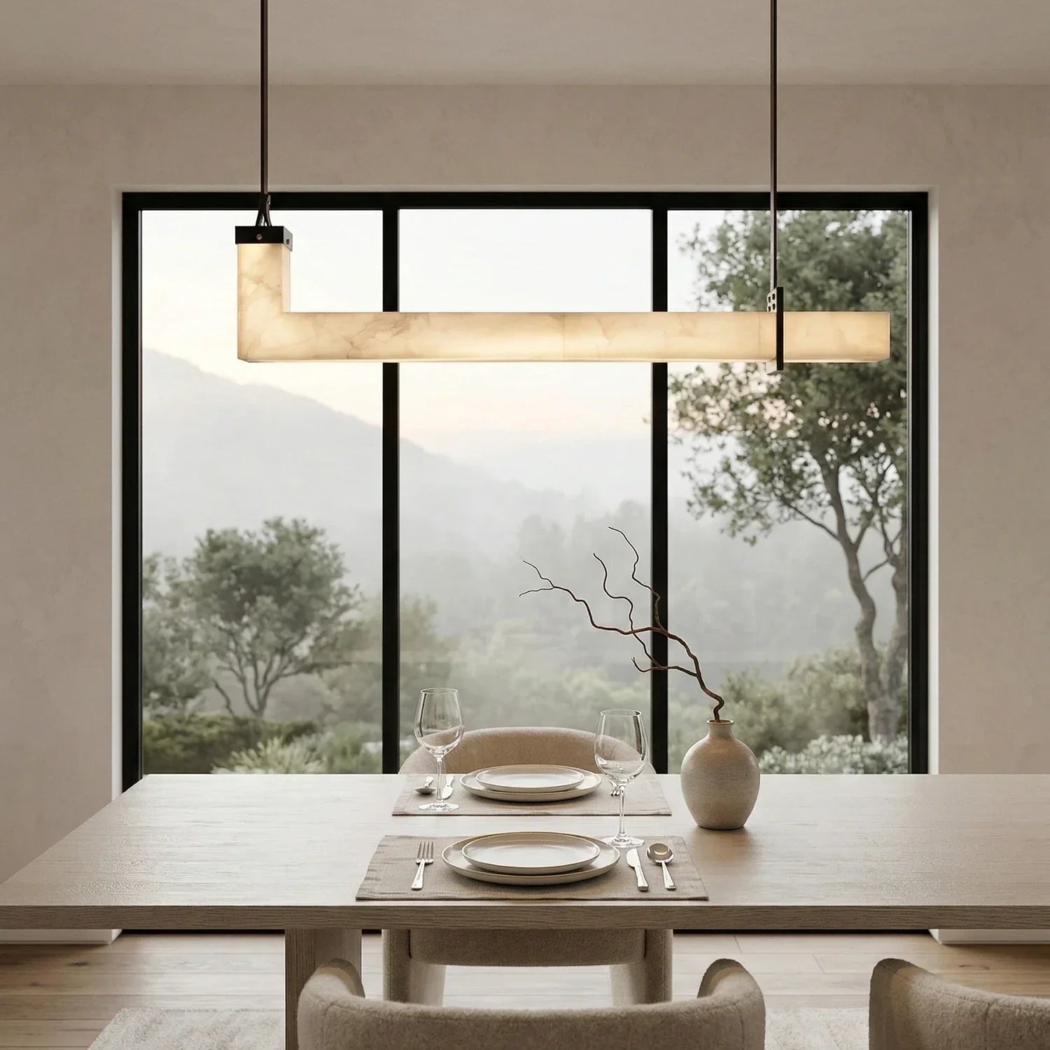 L-Shaped Linear Alabaster Pendant Lamp