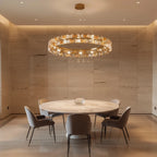 Modern Teal Crystal Art Glass Chandelier in Grand Dining Room