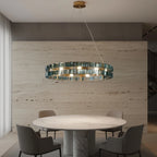 Modern Teal Crystal Art Glass Chandelier in Stylish Dining Space