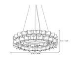 Modern Medium Teal Crystal Art Glass Chandelier Line Art Dimension Diagram