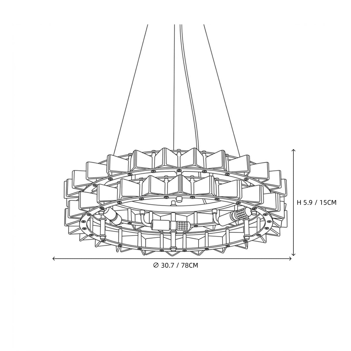 Modern Medium Teal Crystal Art Glass Chandelier Line Art Dimension Diagram