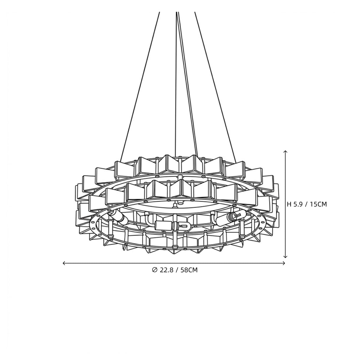 Modern Small Teal Crystal Art Glass Chandelier Line Art Dimension Diagram