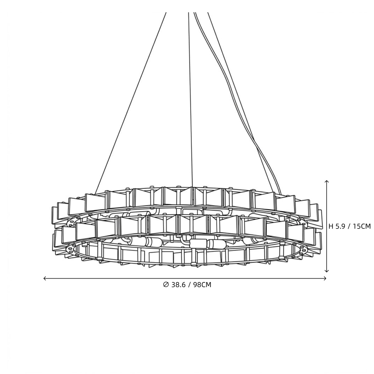 Modern Large Teal Crystal Art Glass Chandelier Line Art Dimension Diagram
