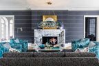 Modern Teal Crystal Art Glass Chandelier in Formal Living Room