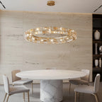 Modern Antique Brass Teal Crystal Chandelier in Luxury Dining Interior