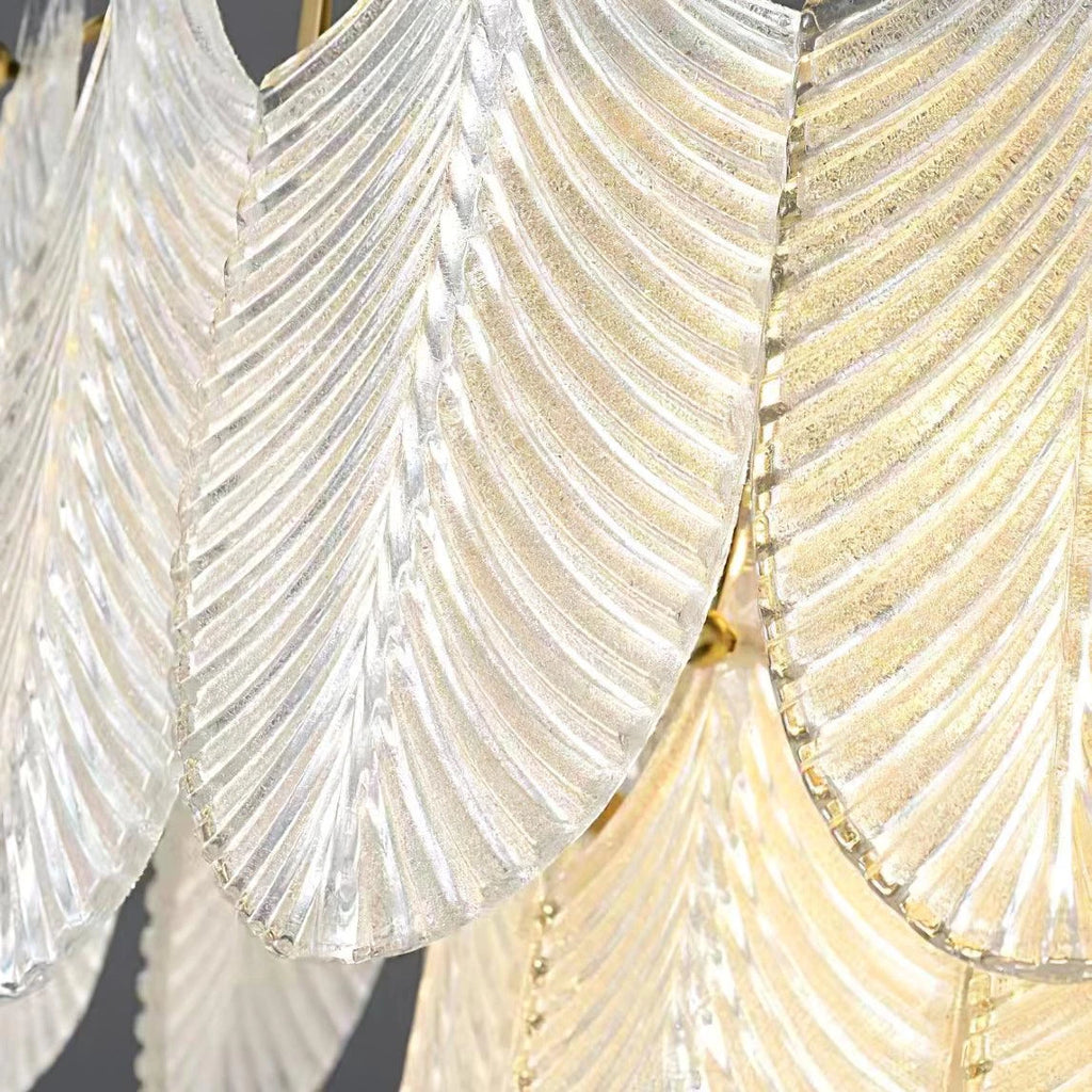 Close Up View of Textured Glass Leaf Shades and Internal Light
