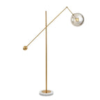 Modern Balance Arm Smoked Glass Globe Floor Lamp with Marble Base on Pure White Background