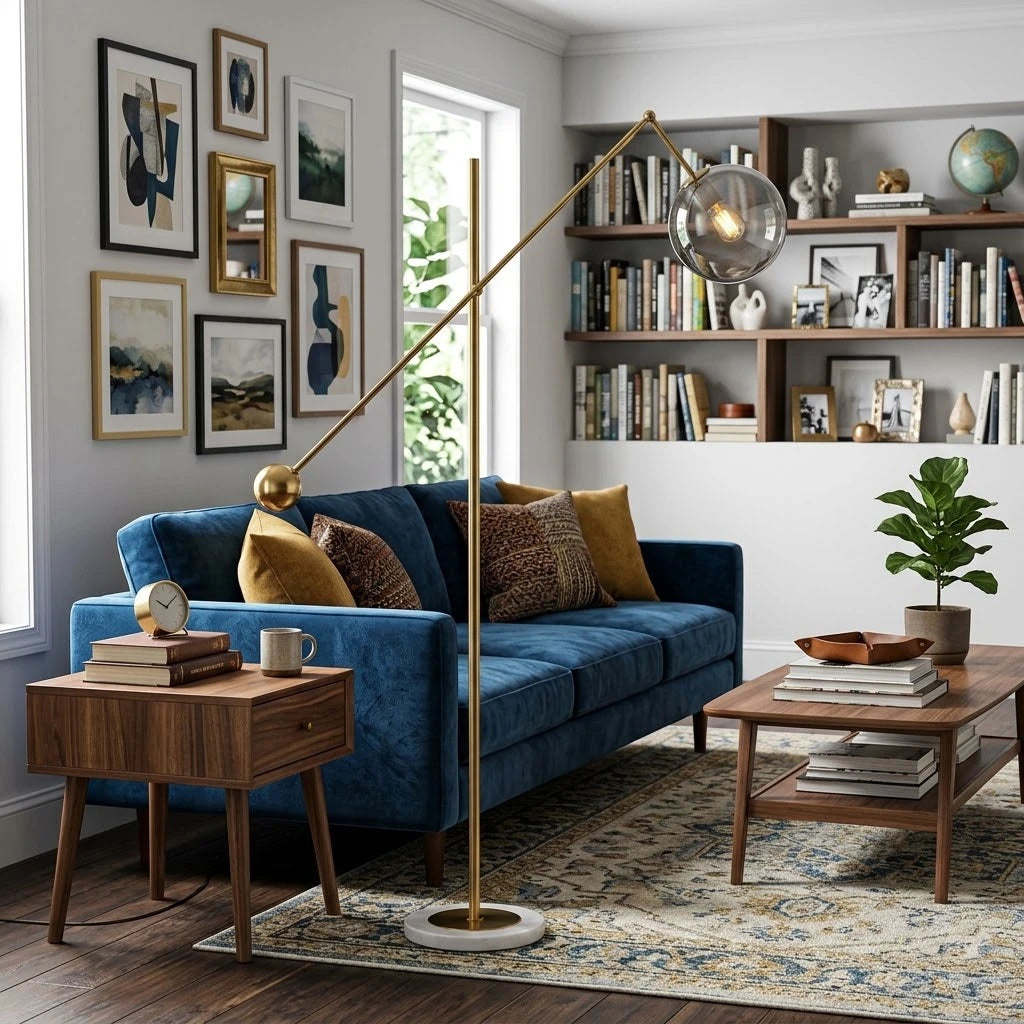 Modern Smoked Glass Floor Lamp in Contemporary Living Room