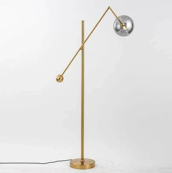 Modern Balance Arm Smoked Glass Globe Floor Lamp Studio Full Shot