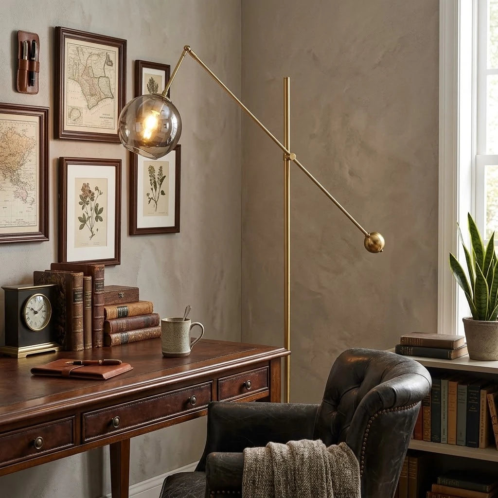 Modern Balance Arm Floor Lamp in Home Office Study