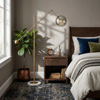Modern Balance Arm Floor Lamp in Bedroom Interior