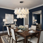 Modern Feather Art Glass Chandelier in Elegant Dining Setting