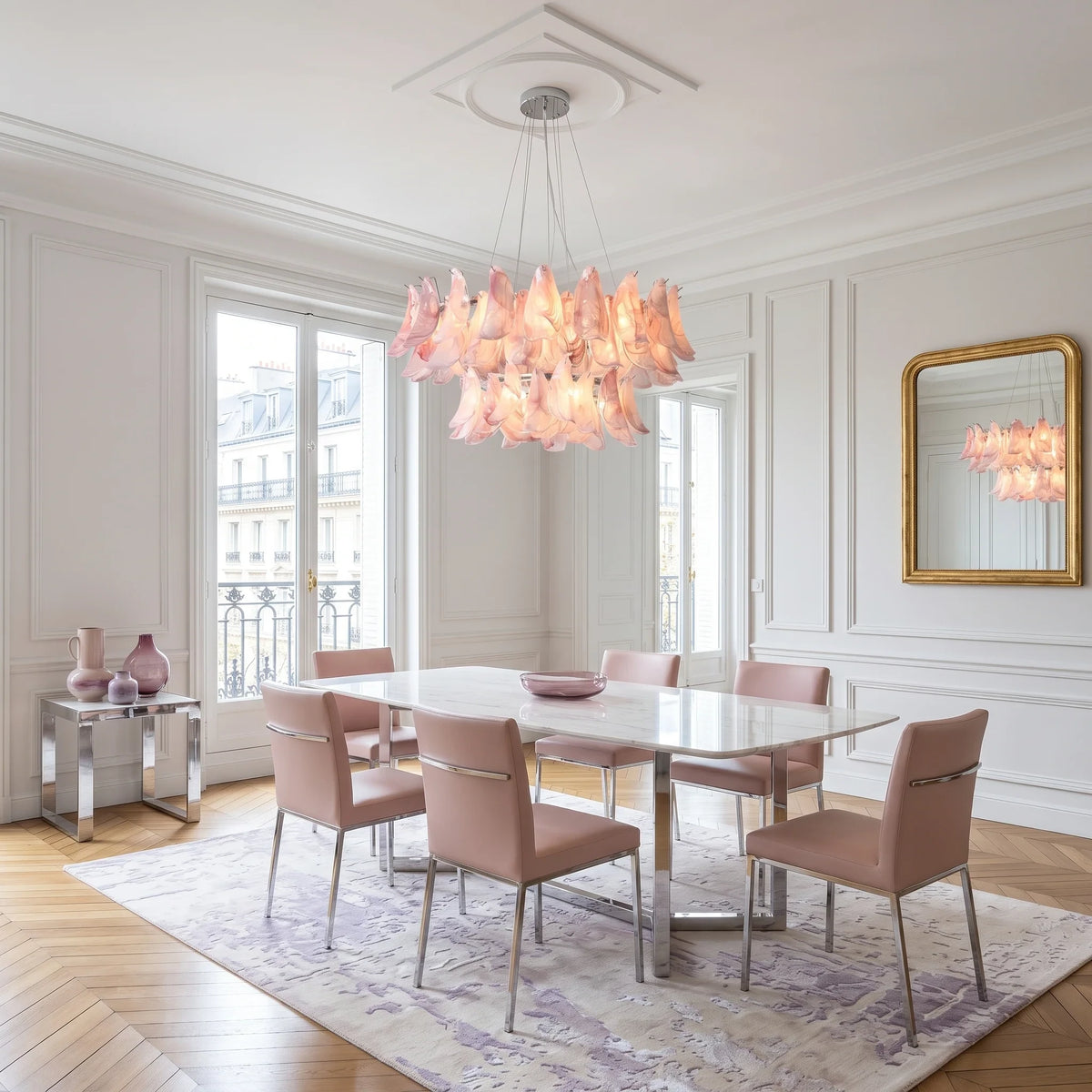 Modern Feather Art Glass Chandelier in Open Plan Dining Room