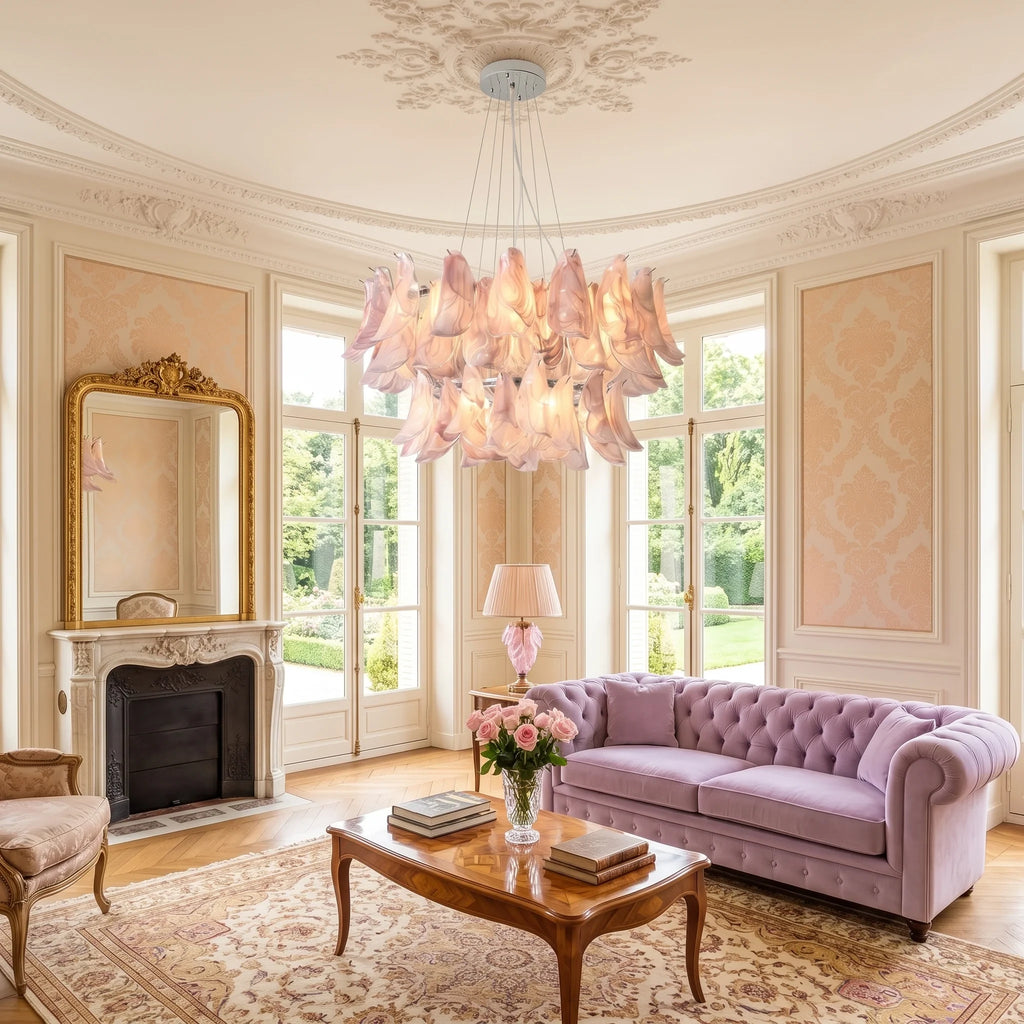 Modern Feather Art Glass Chandelier in Classic Sitting Room