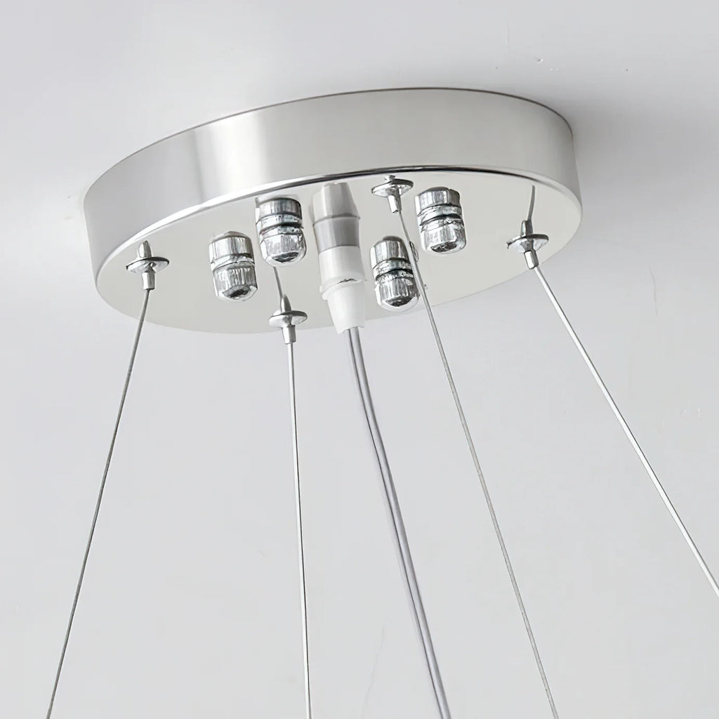 Close Up View of Silver Canopy, Suspension Wires and Internal Bulbs Structure